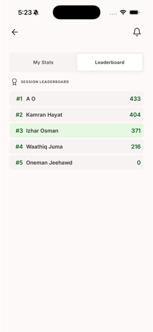 Live Group Scorecards. screen in the True Aim Pro app
